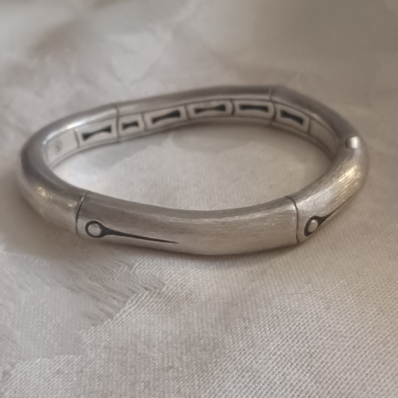John Hardy Jewelry - John Hardy Bamboo Brushed Sterling Silver Curved Hinged Bangle, Size Small